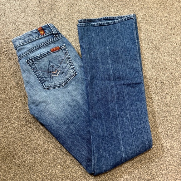 7 For All Mankind Women A Pocket Jeans Flared Wide Leg Dark Wash size 28 - Picture 6 of 7